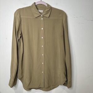 Everlane Clean 100% Silk Relaxed Shirt Covert Green 4 XS #quietluxury minimalism